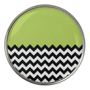 Black and White Zigzag Pattern, Chevron, Green Golf Ball Marker