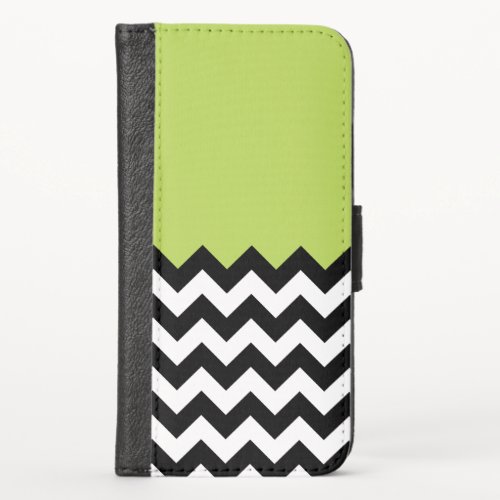 Black and White Zigzag Pattern Chevron Green iPhone X Wallet Case