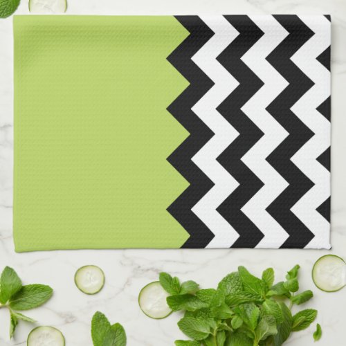Black and White Zigzag Pattern Chevron Green Kitchen Towel