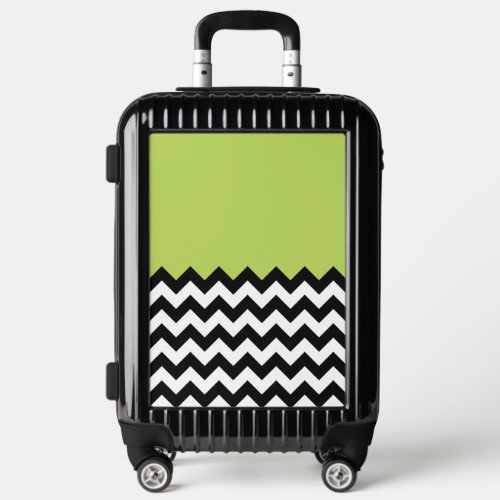 Black and White Zigzag Pattern Chevron Green Luggage