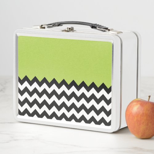 Black and White Zigzag Pattern Chevron Green Metal Lunch Box