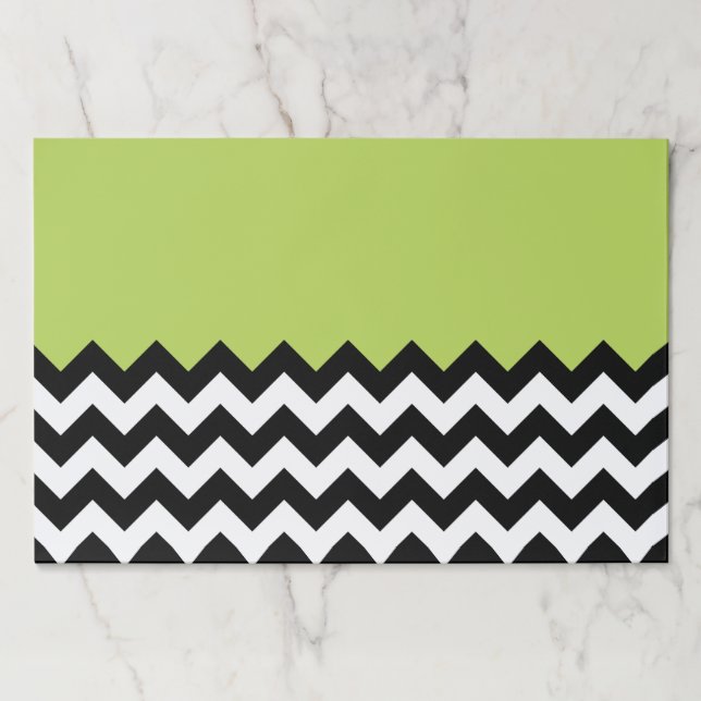 Black and White Zigzag Pattern, Chevron, Green Paper Pad (Front)