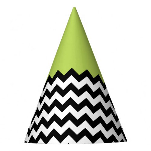 Black and White Zigzag Pattern Chevron Green Party Hat