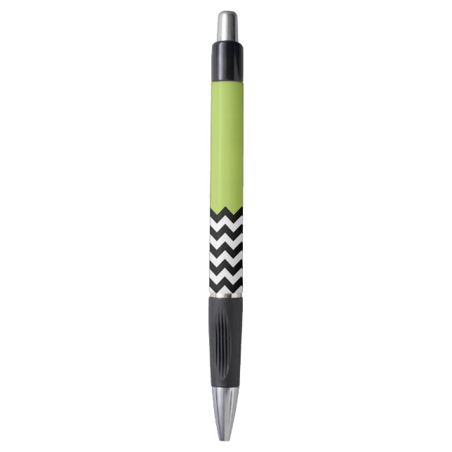 Black and White Zigzag Pattern, Chevron, Green Pen (Front Vertical)