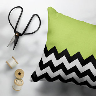 Black and White Zigzag Pattern, Chevron, Green Pillow Case