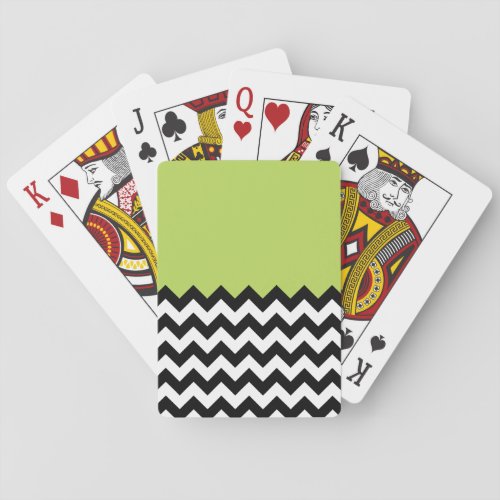 Black and White Zigzag Pattern Chevron Green Playing Cards