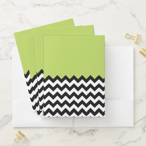 Black and White Zigzag Pattern Chevron Green Pocket Folder