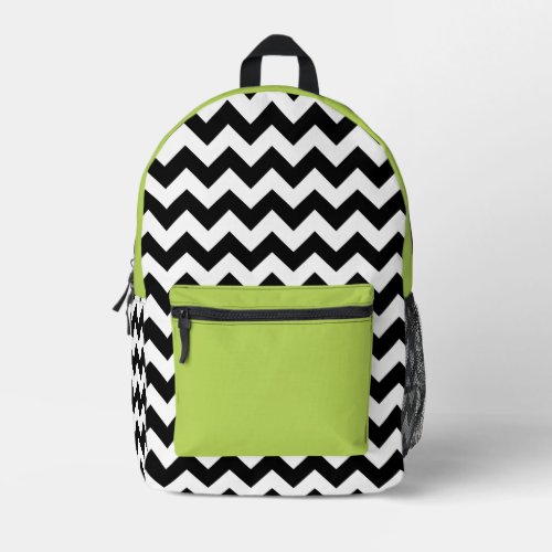 Black and White Zigzag Pattern Chevron Green Printed Backpack