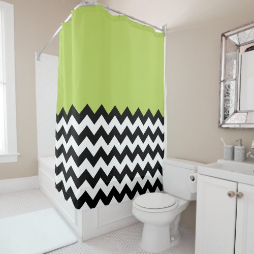 Black and White Zigzag Pattern Chevron Green Shower Curtain
