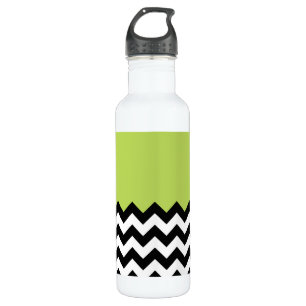 Black and White Zigzag Pattern, Chevron, Green Stainless Steel Water Bottle