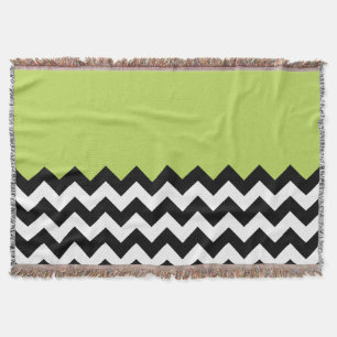 Black and White Zigzag Pattern, Chevron, Green Throw Blanket