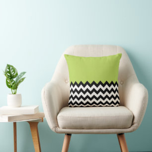 Black and White Zigzag Pattern, Chevron, Green Throw Pillow
