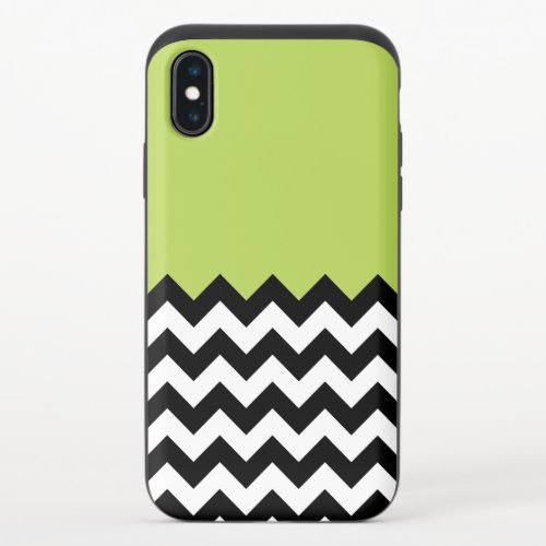 Black and White Zigzag Pattern Chevron Green iPhone X Slider Case