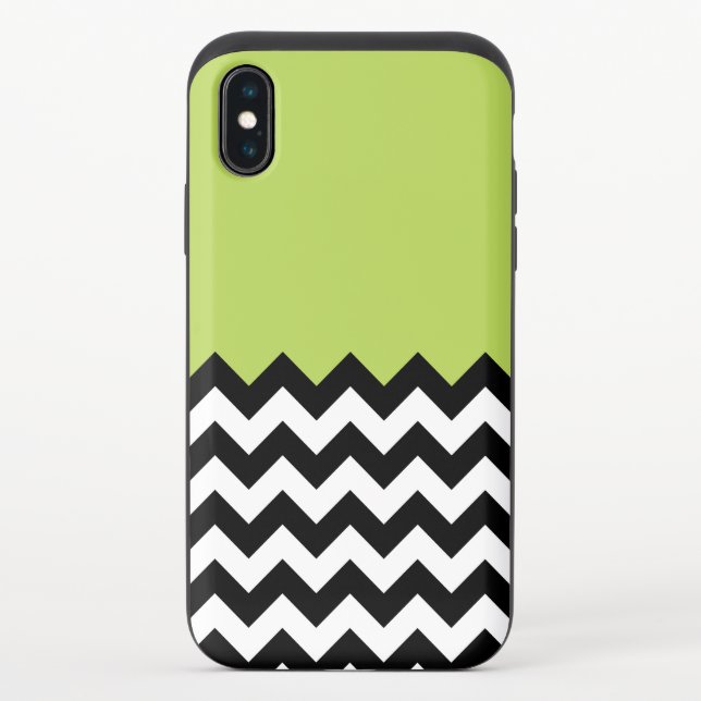 Black and White Zigzag Pattern, Chevron, Green Uncommon iPhone Case (Back)