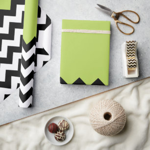 Black and White Zigzag Pattern, Chevron, Green Wrapping Paper