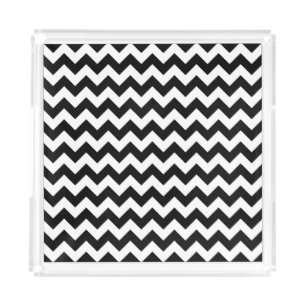 Black and White Zigzag Pattern, Chevron Pattern Acrylic Tray