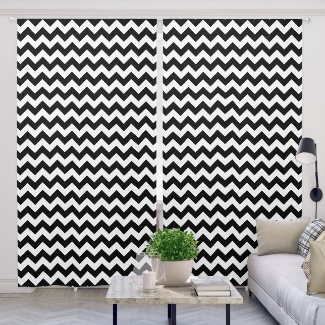Black and White Zigzag Pattern, Chevron Pattern Blackout Curtains (Living Room)