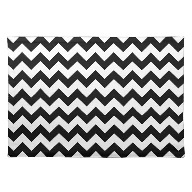 Black and White Zigzag Pattern, Chevron Pattern Cloth Placemat (Front)