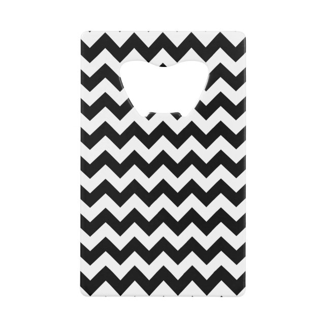 Black and White Zigzag Pattern, Chevron Pattern Credit Card Bottle Opener (Front)