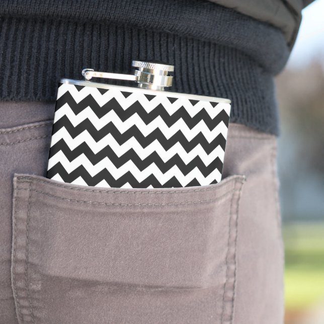Black and White Zigzag Pattern, Chevron Pattern Flask (In Situ)