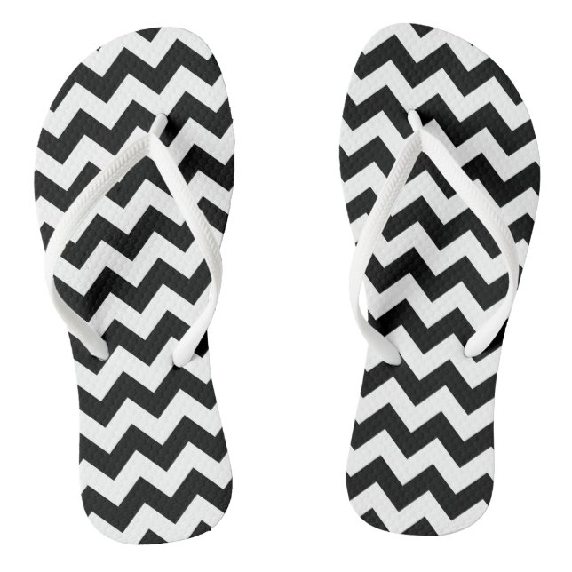 Black and White Zigzag Pattern, Chevron Pattern Flip Flops (Footbed)