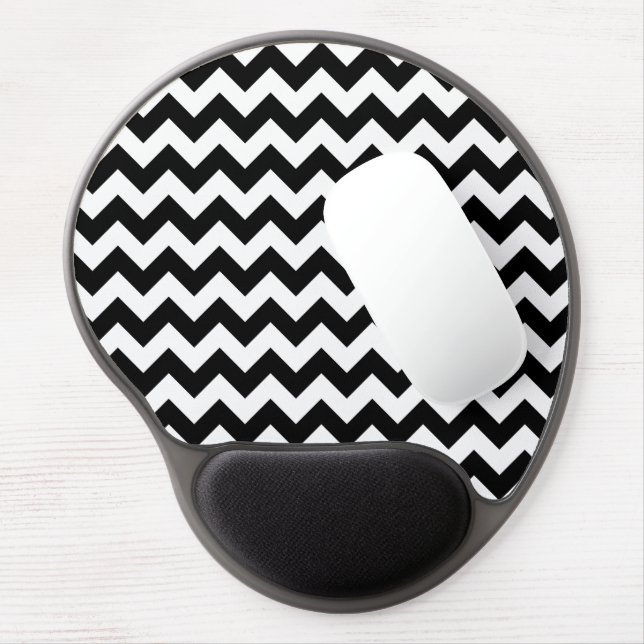 Black and White Zigzag Pattern, Chevron Pattern Gel Mouse Pad (Left Side)