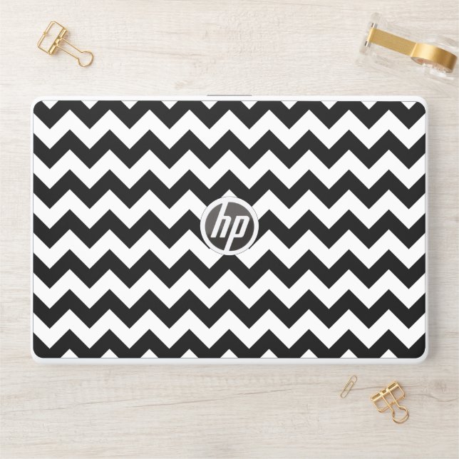 Black and White Zigzag Pattern, Chevron Pattern HP Laptop Skin (Desk)