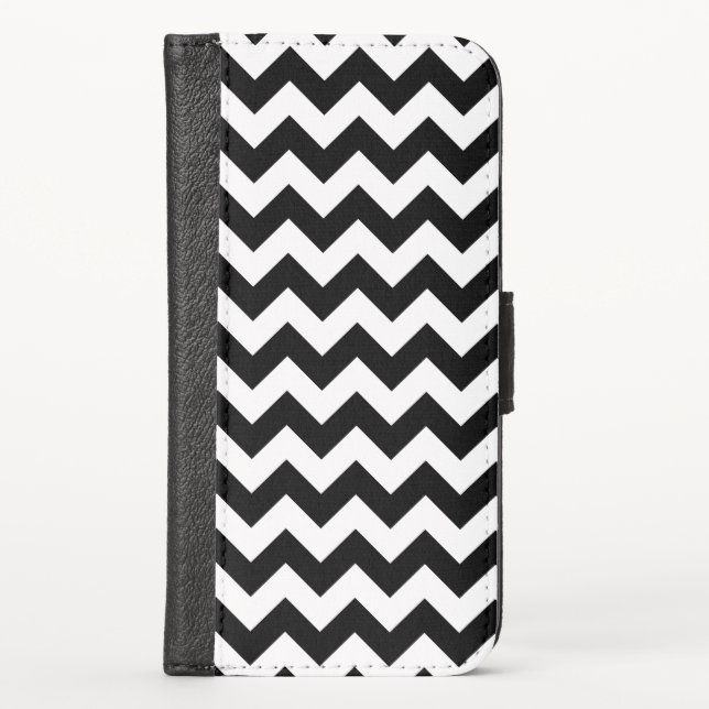 Black and White Zigzag Pattern, Chevron Pattern iPhone Wallet Case (Front)