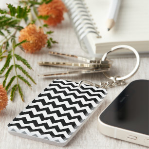 Black and White Zigzag Pattern, Chevron Pattern Keychain
