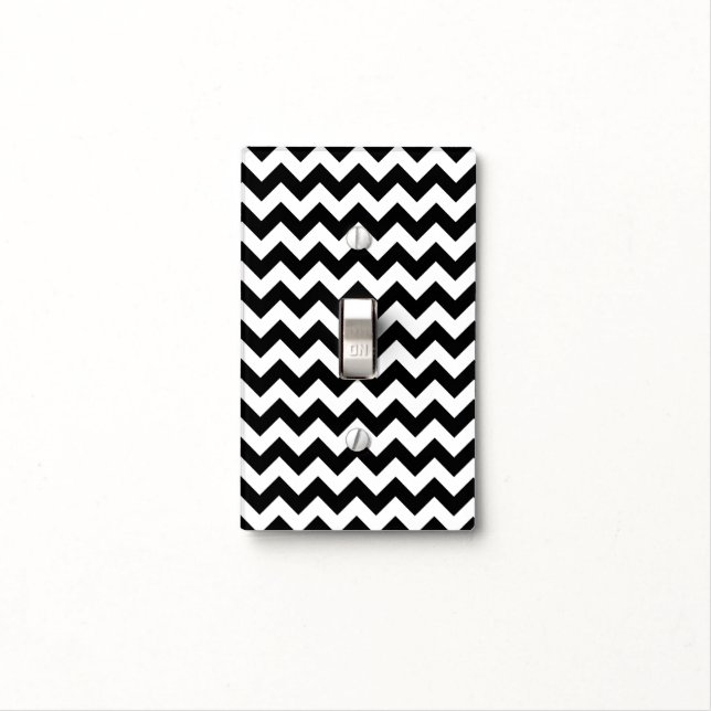 Black and White Zigzag Pattern, Chevron Pattern Light Switch Cover (In Situ)