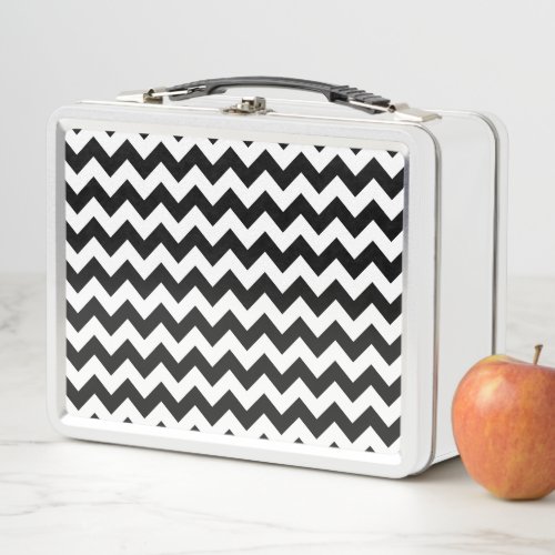 Black and White Zigzag Pattern Chevron Pattern Metal Lunch Box