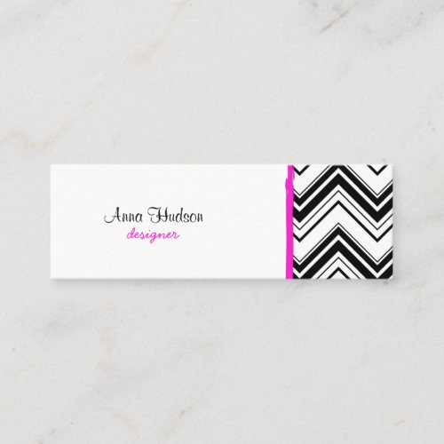 Trendy Chic Zig Zag Stripes Lines White Black Pink Business Card Template