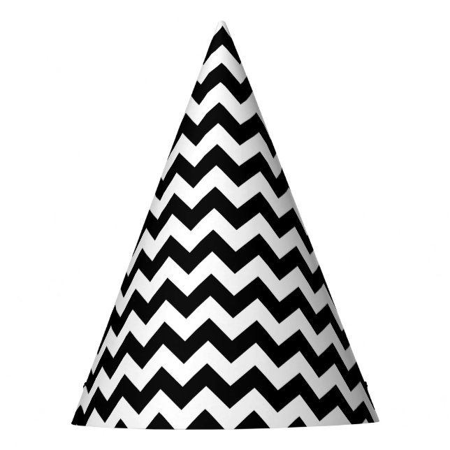 Black and White Zigzag Pattern, Chevron Pattern Party Hat (Front)