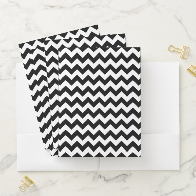 Black and White Zigzag Pattern, Chevron Pattern Pocket Folder (In Situ)
