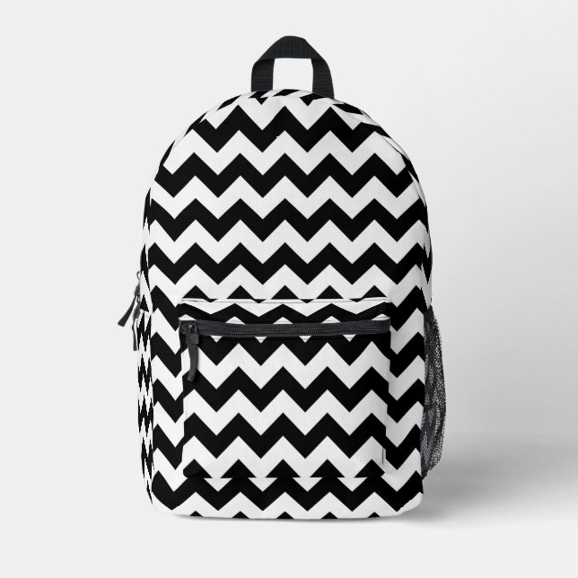 Black and White Zigzag Pattern, Chevron Pattern Printed Backpack (Front)