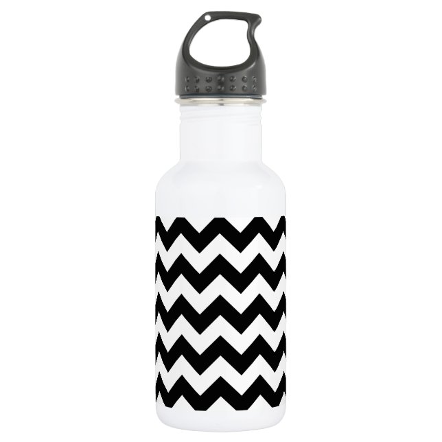 Black and White Zigzag Pattern, Chevron Pattern Stainless Steel Water Bottle (Front)