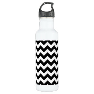 Black and White Zigzag Pattern, Chevron Pattern Stainless Steel Water Bottle
