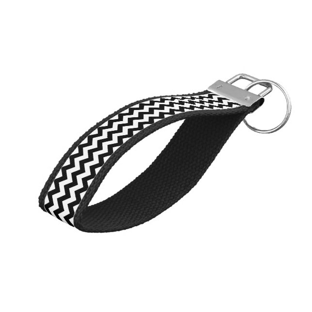 Black and White Zigzag Pattern, Chevron Pattern Wrist Keychain (Angled Up)