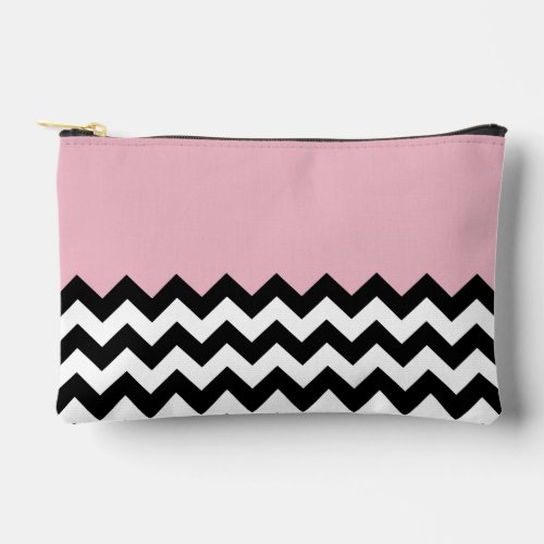 Black and White Zigzag Pattern Chevron Pink Accessory Pouch