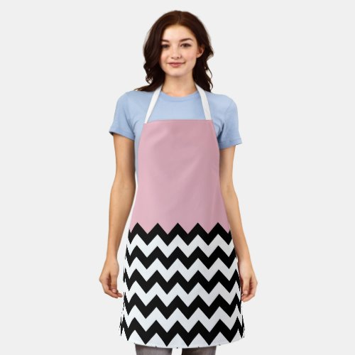 Black and White Zigzag Pattern Chevron Pink Apron