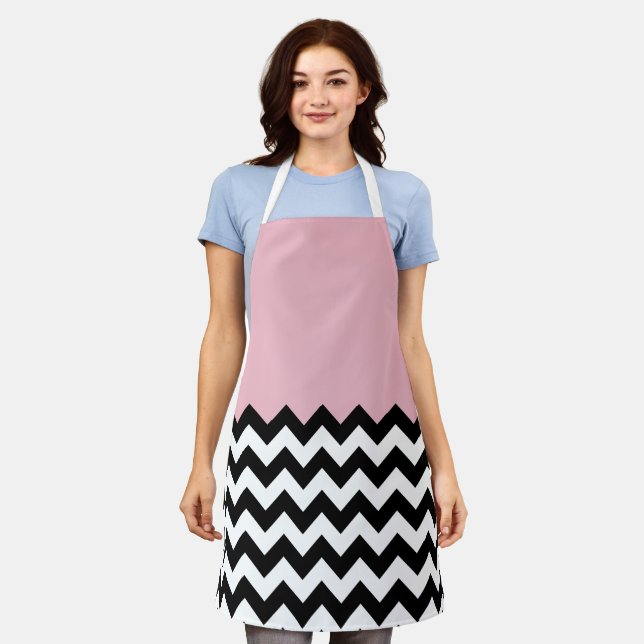 Black and White Zigzag Pattern, Chevron, Pink Apron (Worn)