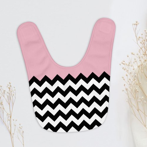 Black and White Zigzag Pattern Chevron Pink Baby Bib