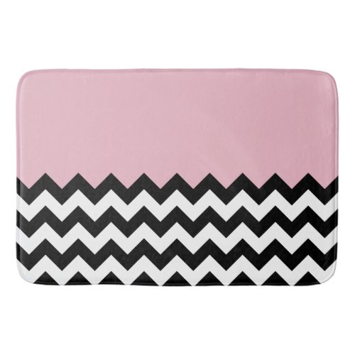 Black and White Zigzag Pattern Chevron Pink Bath Mat