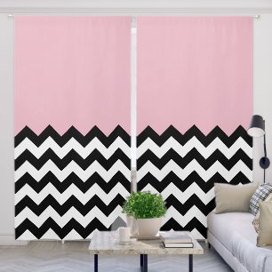 Black and White Zigzag Pattern, Chevron, Pink Blackout Curtains