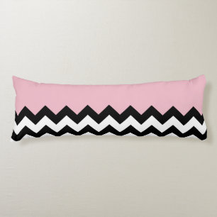 Black and White Zigzag Pattern, Chevron, Pink Body Pillow