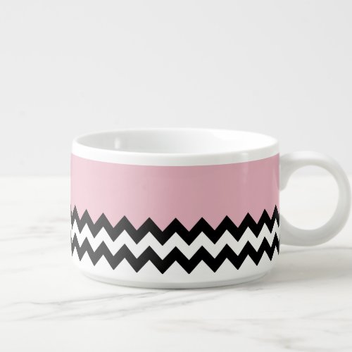 Black and White Zigzag Pattern Chevron Pink Bowl