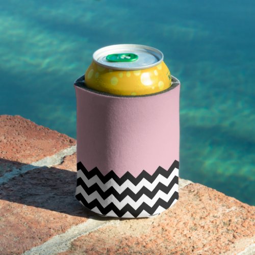 Black and White Zigzag Pattern Chevron Pink Can Cooler