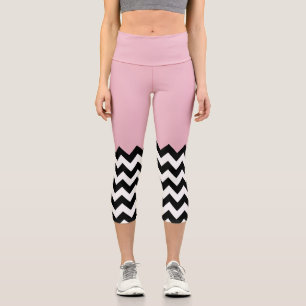 Black and White Zigzag Pattern, Chevron, Pink Capri Leggings