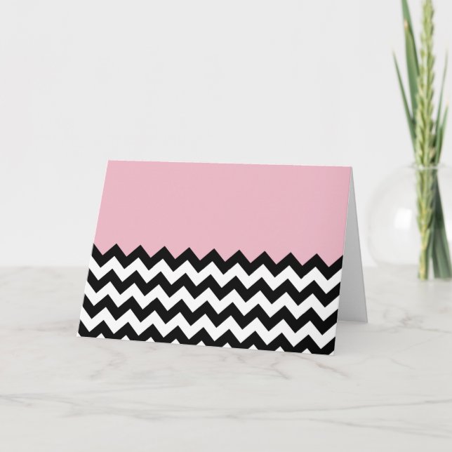 Black and White Zigzag Pattern, Chevron, Pink Card (Front)