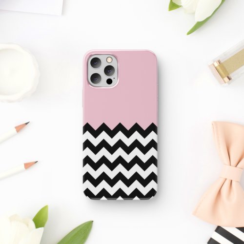 Black and White Zigzag Pattern Chevron Pink iPhone 11 Case